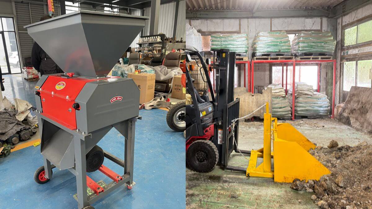飼料メーカーへ8トン粉砕機とフォークリフト用オーダーメイドバケツを納入